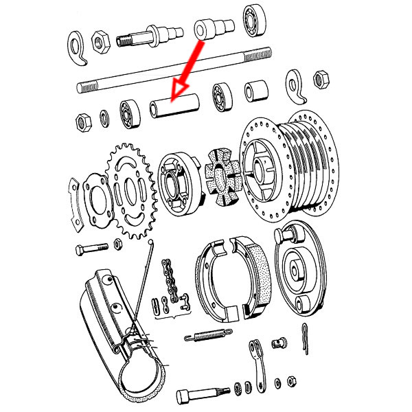 Čaura odstojnik točka Tomos APN fi 13,5x17,2x51,5 mm zadnji