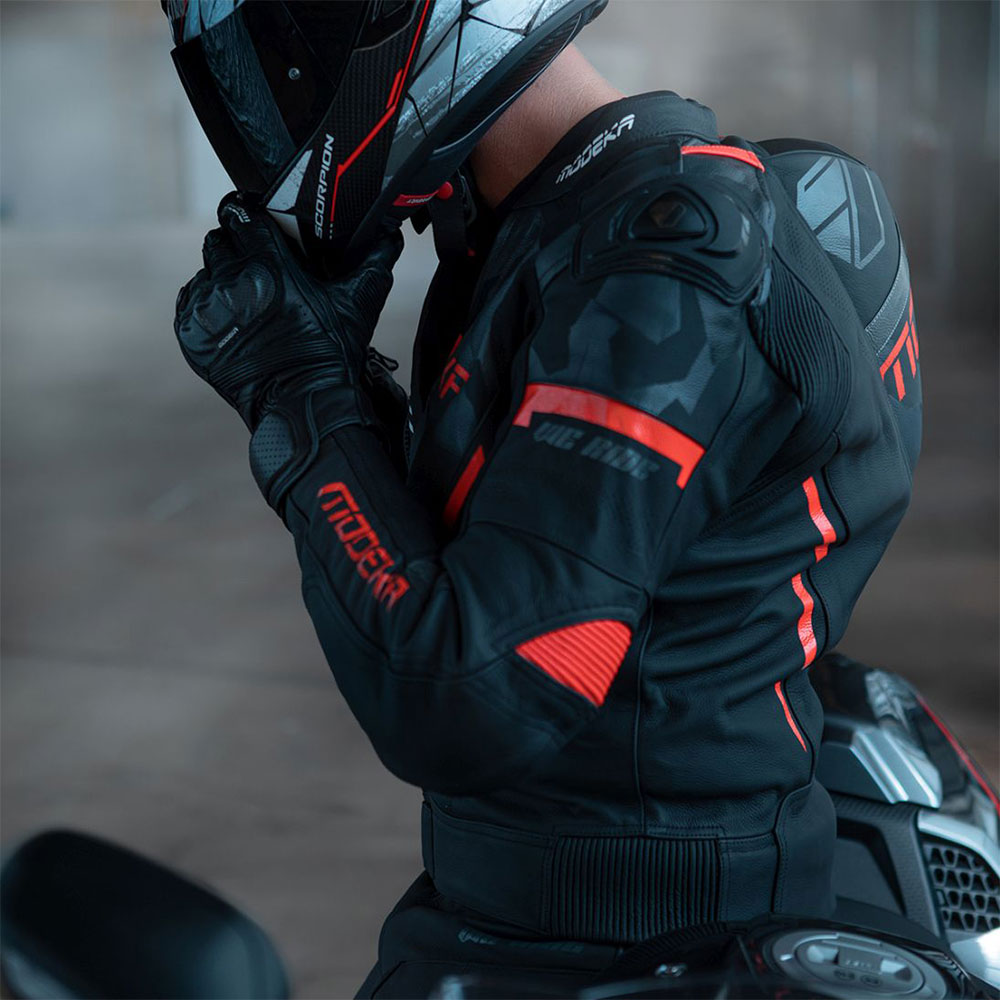 Jakna VALYANT kožna crno crvena 52 / L MODEKA