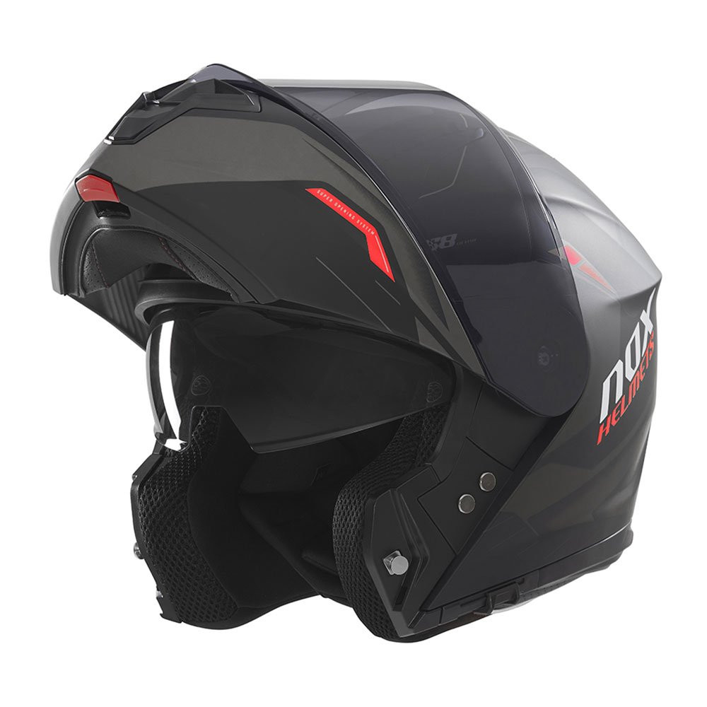 Kaciga NOX Flip Up N968 ULTRA sa naočarima mat crno crvena S