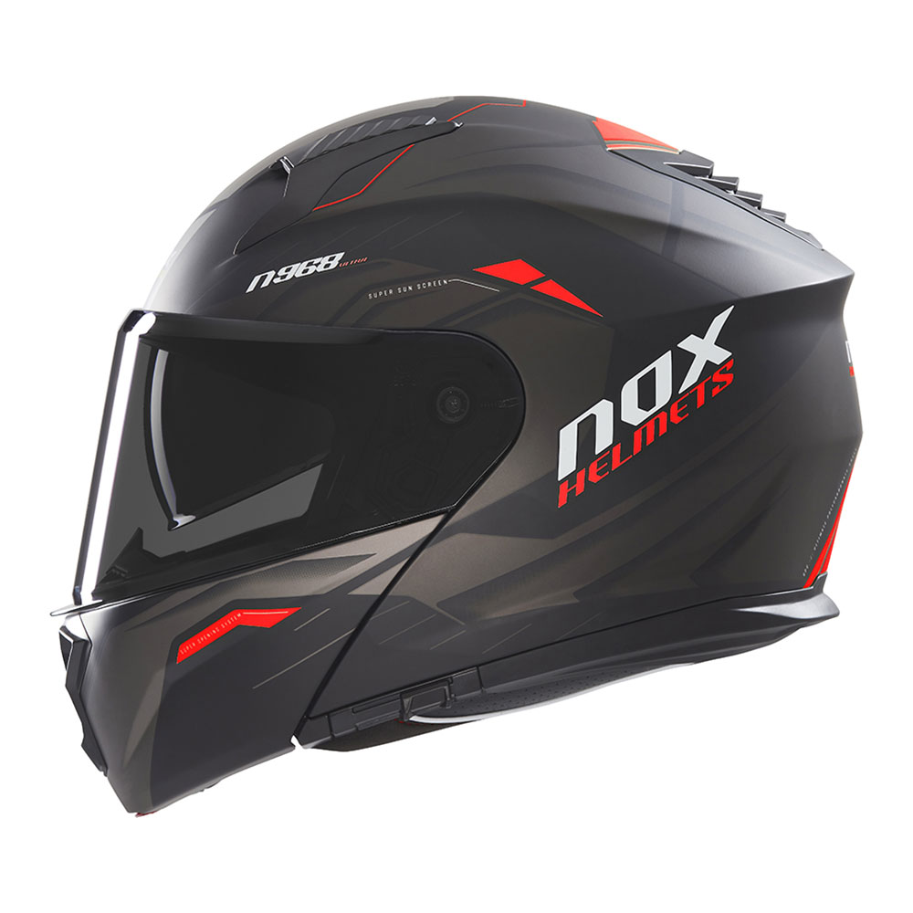 Kaciga NOX Flip Up N968 ULTRA sa naočarima mat crno crvena S