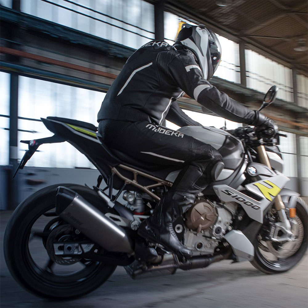 Pantalone kožne VALYANT crno bele MODEKA