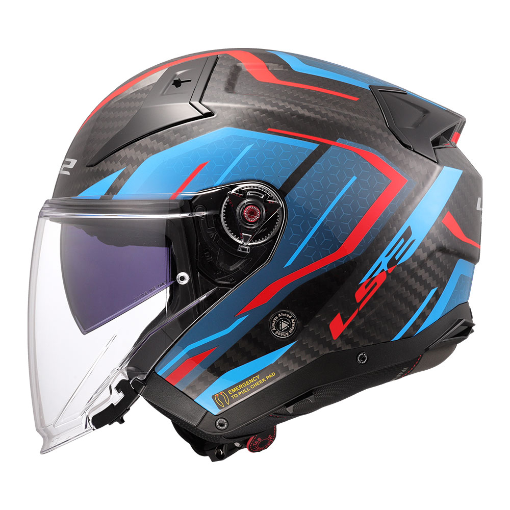 Kaciga LS2 Jet OF603 INFINITY II CARBON URUS plavo crvena XL