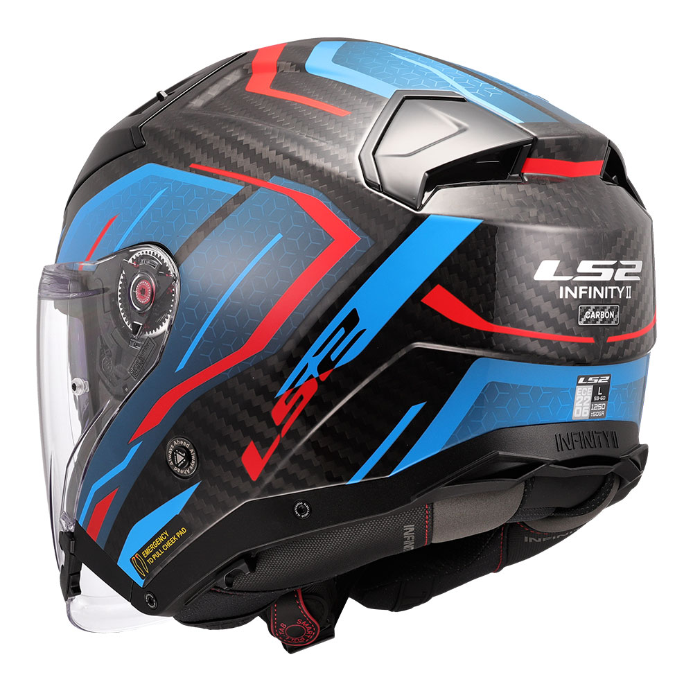 Kaciga LS2 Jet OF603 INFINITY II CARBON URUS plavo crvena XL