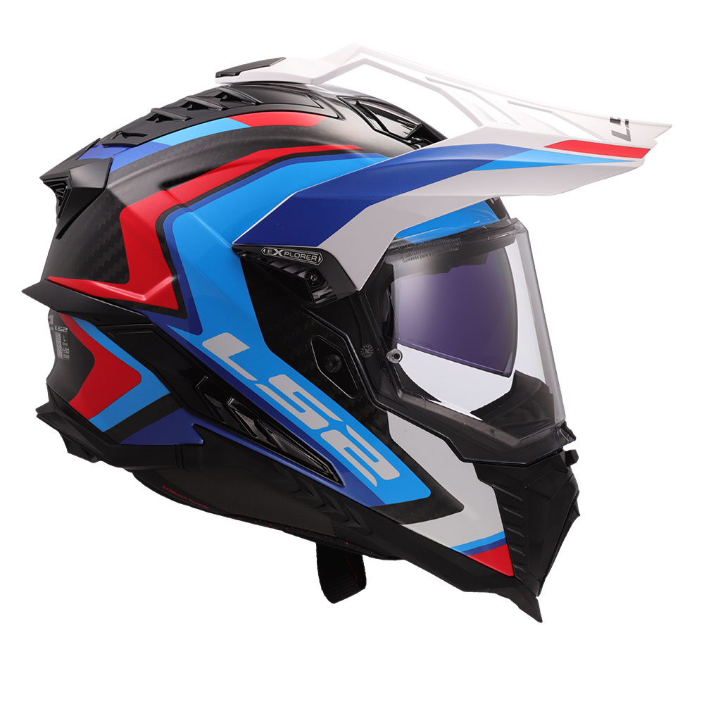 Kaciga LS2 Enduro MX701 EXPLORER CARBON FRONTIER II belo plavo crvena