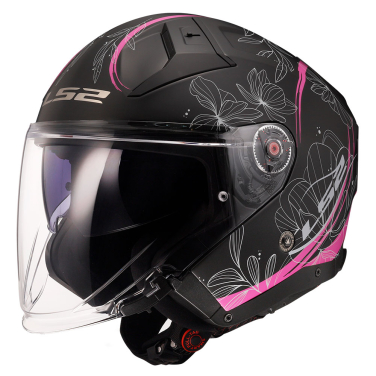 Kaciga LS2 Jet OF603 INFINITY II LOTUS mat crno roza sa naočarima XS