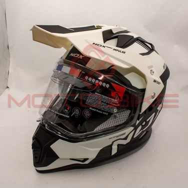 Kaciga NOX Cross sa vizirom N312 IMPULSE mat crno bela M OUTLET